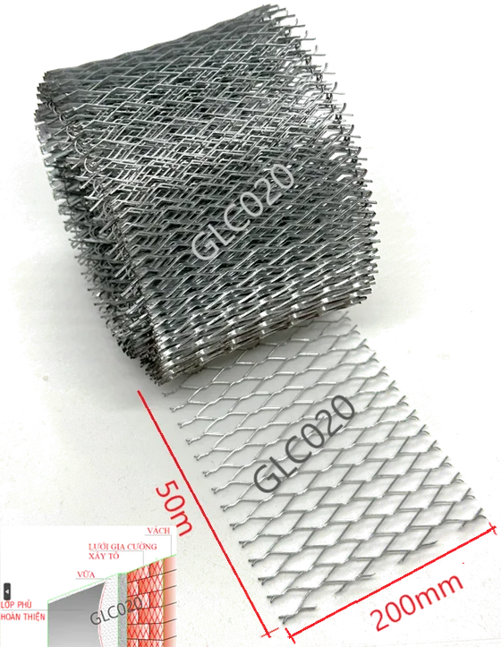 Lưới gia cường xây tô HAN GLC020 — khổ 200mm cuộn dài 50m