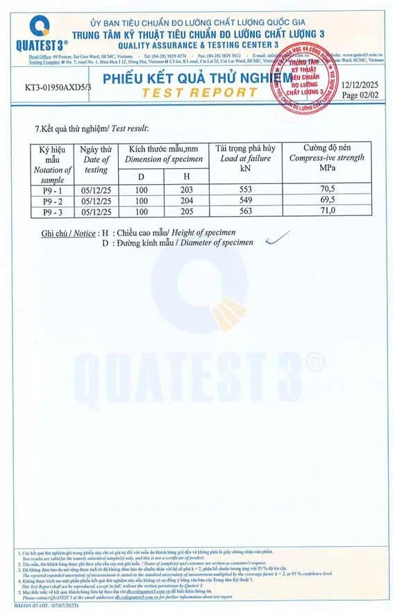 Kết quả cường độ nén gối kê bê tông HAN theo phiếu QUATEST 3 — trang 2